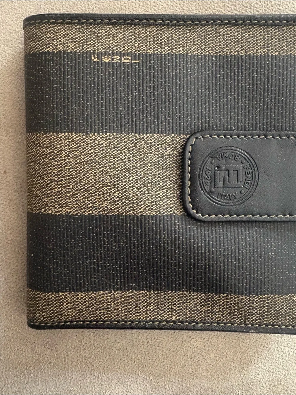 Fendi Black & Brown Striped Card Holder with Snap Tab